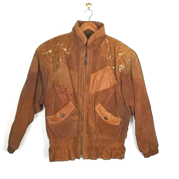 Vintage 80s Winlit Genuine Suede Leather Patchwork Coat - Picture 1 of 9